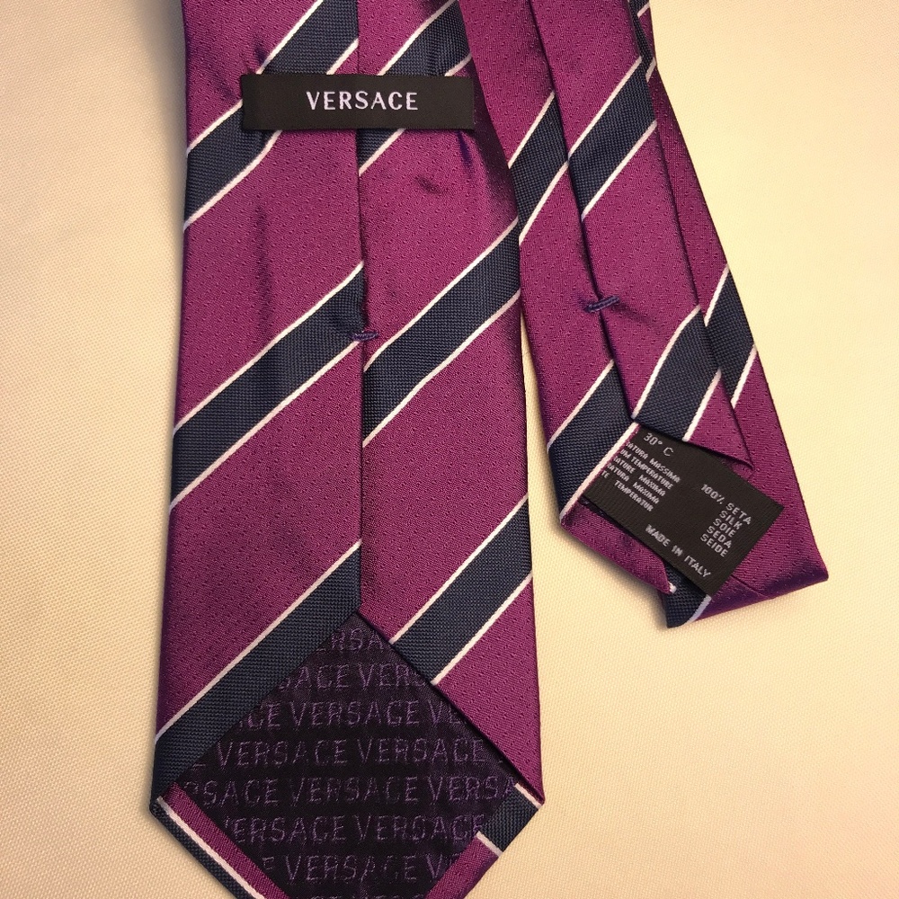 Versace Silk Tie | Pink & Black Diagonal Stripes